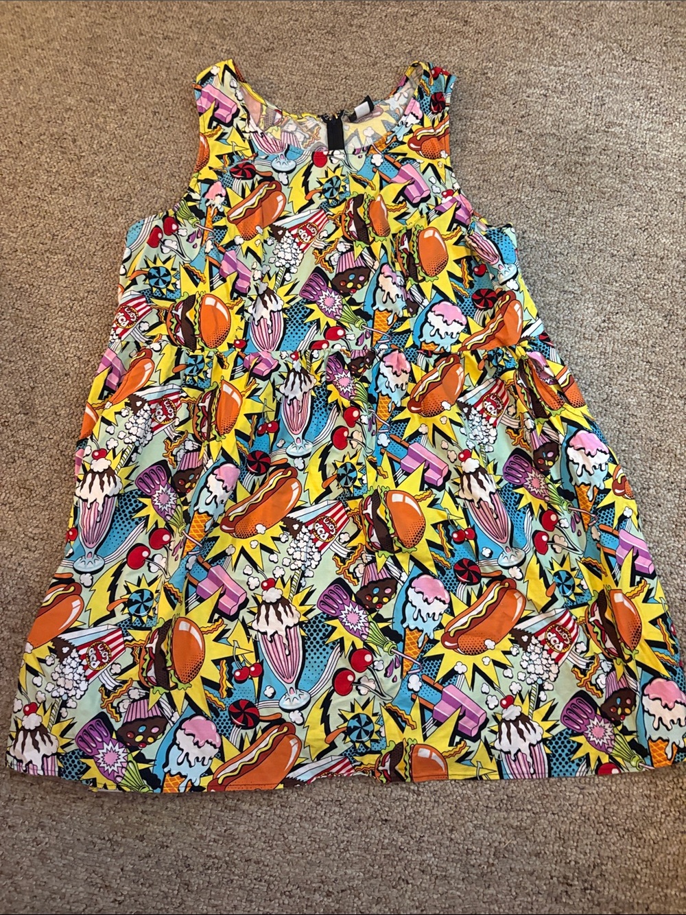 ModCloth Folter Pop Art Retro Dress Small Snack Attack Food Comic